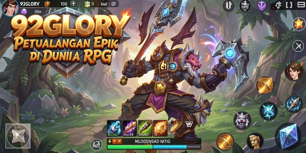 Tampilan screenshot 92GLORY menampilkan aksi pertarungan RPG yang menegangkan.
