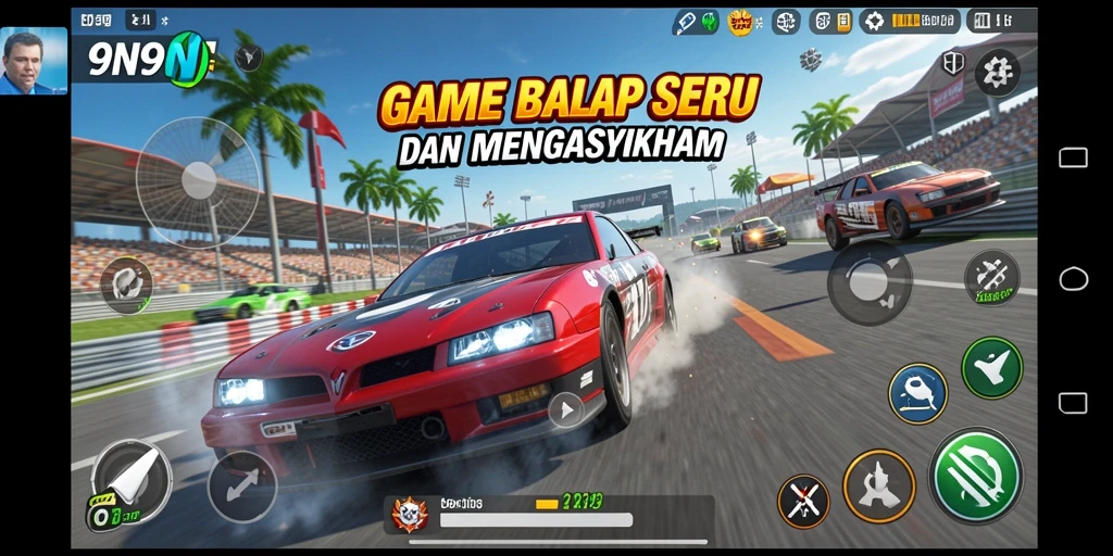 Tampilan gameplay balapan yang intens dan mendebarkan di 9N9N.