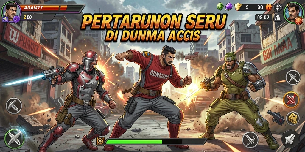 Screenshot gameplay ADAM77 dengan aksi seru dan karakter dinamis.