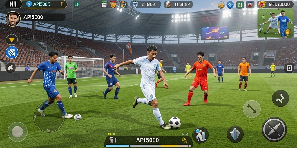 Screenshot API5000 menampilkan permainan sepak bola yang mendebarkan.
