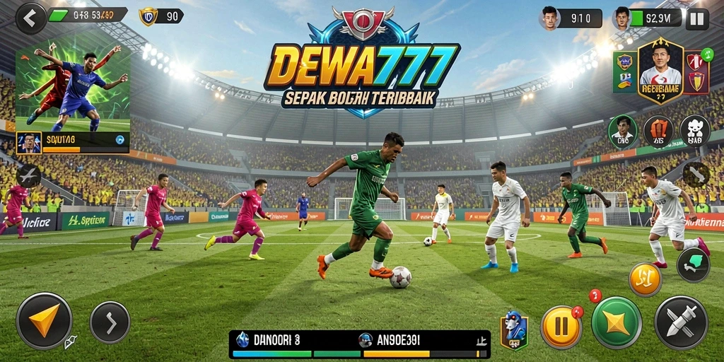 Tampilan gameplay DEWA777 yang menakjubkan dengan aksi sepak bola yang seru.