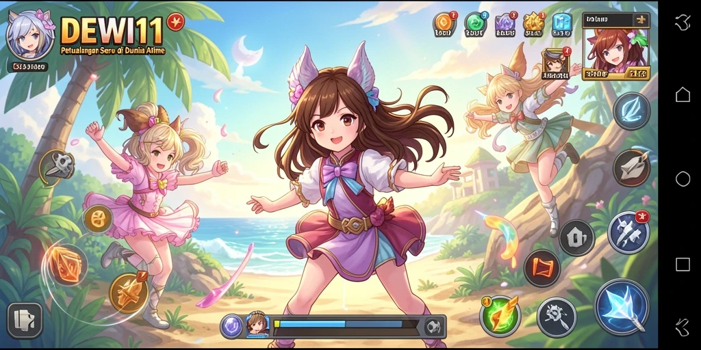 Tampilan gameplay seru dari DEWI11 dengan karakter Anime menarik.