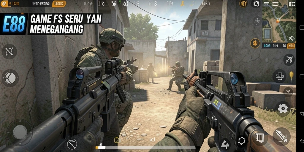 Screenshot gameplay E88 menampilkan aksi tembak-menembak yang mendebarkan.