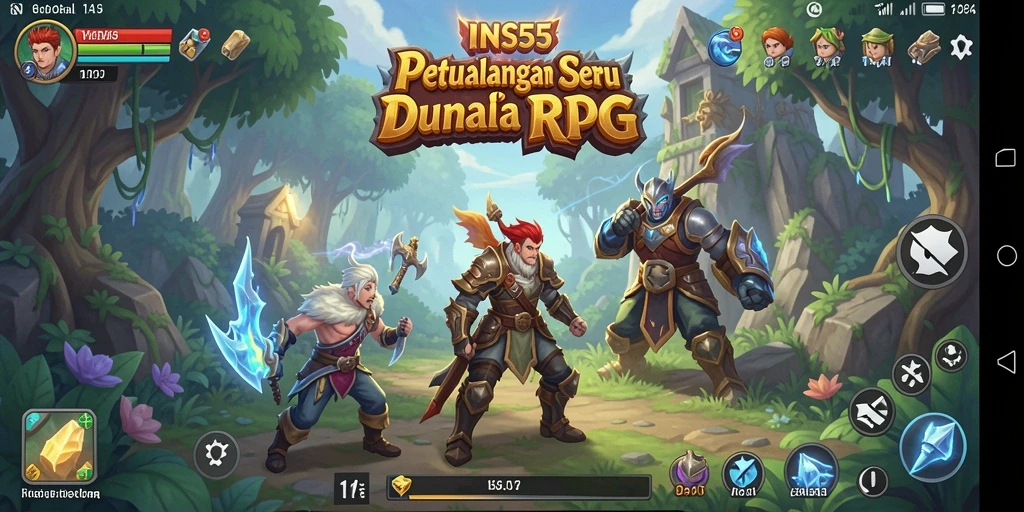 Tampilan gameplay INS55 yang penuh aksi dalam petualangan RPG.