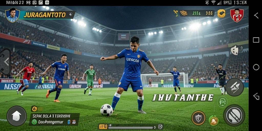Tampilan gameplay menarik dari JURAGANTOTO yang menunjukkan aksi di lapangan sepak bola.