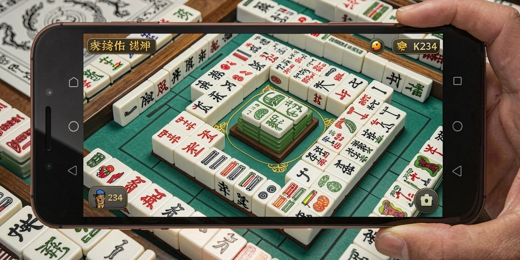 Screenshot gameplay K234 menampilkan suasana permainan Mahjong yang seru.