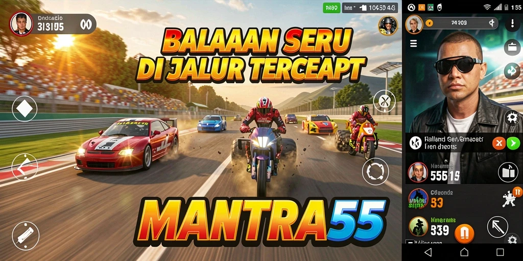 Screenshot menampilkan aksi balapan cepat di trek penuh tantangan.