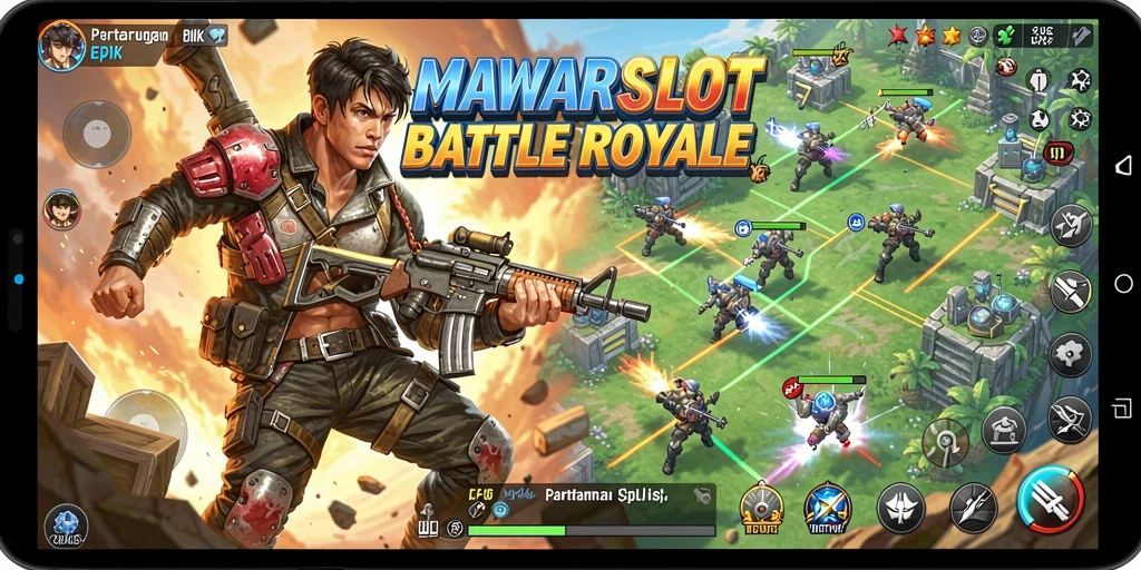 Tampilan gameplay mendebarkan di MAWARSLOT saat adu tembak dengan pemain lain.