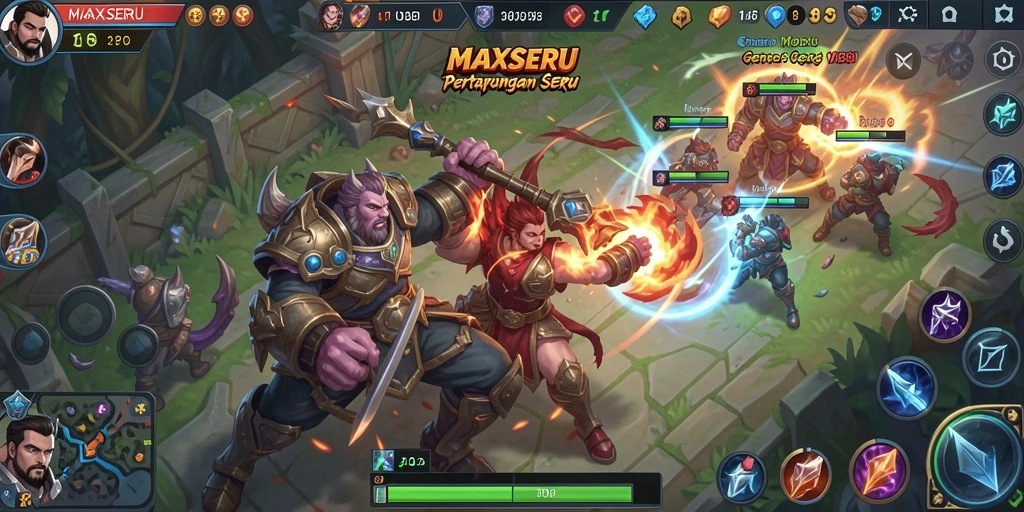 Gameplay seru di MAXSERU dengan aksi MOBA yang dinamis.