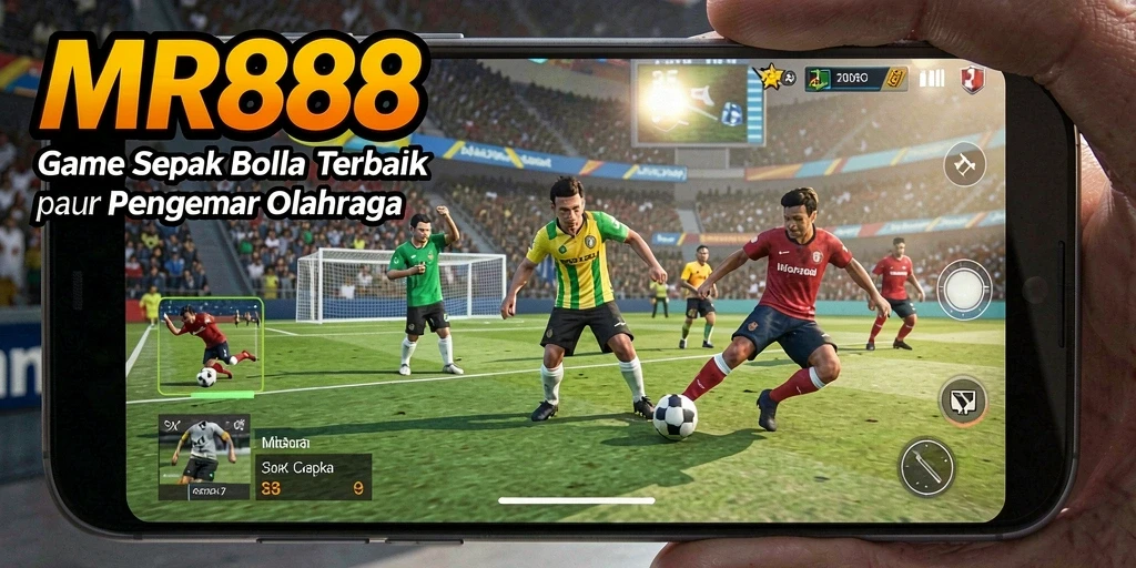 Screenshot MR888 menampilkan aksi permainan sepak bola yang intens.