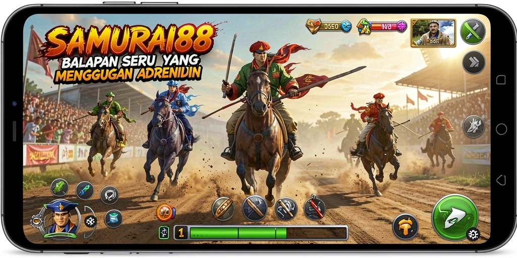 Tampilan gameplay balapan yang mendebarkan dan kompetitif di SAMURAI88.