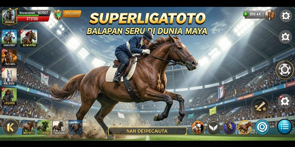 Tampilan gameplay SUPERLIGATOTO yang mendebarkan saat balapan.