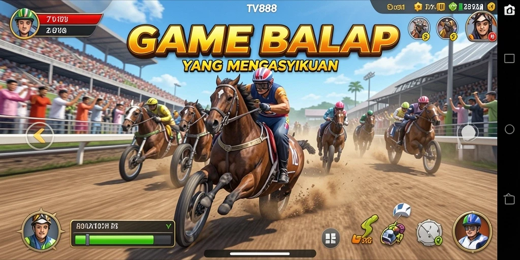 Tampilan screenshot yang menunjukkan aksi balapan seru di TV888.